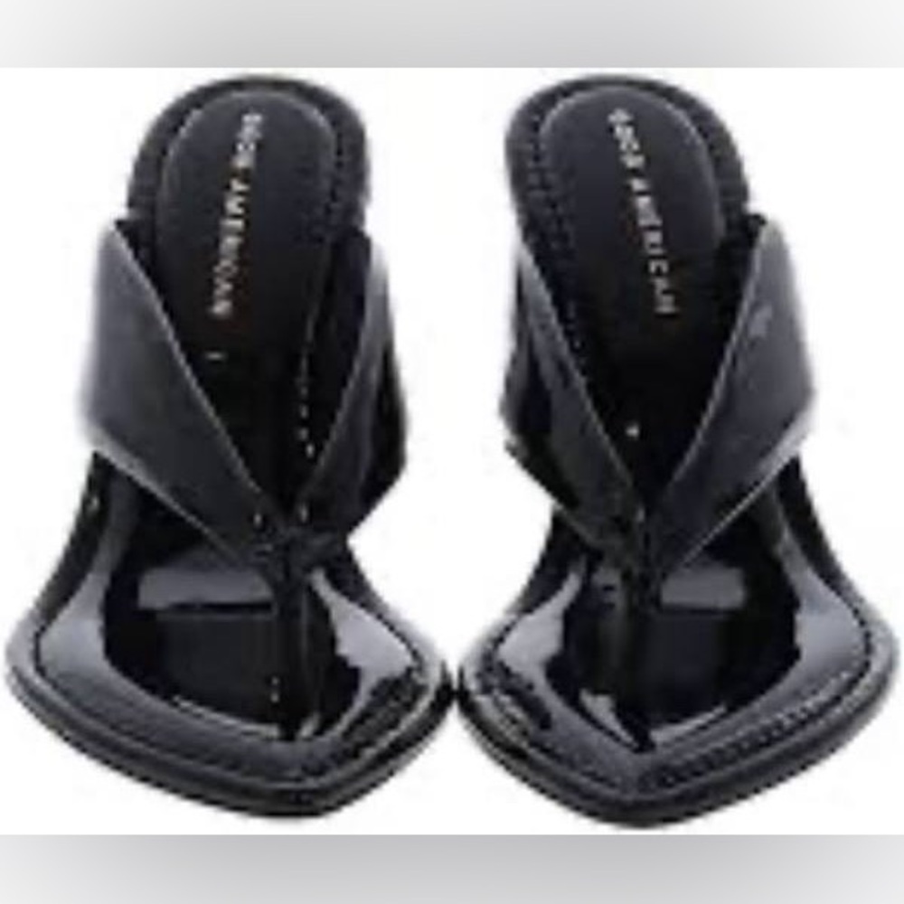 GOOD AMERICAN CINDER RELLA PATENT LEATHER THONG CLEAR WEDGE SANDALS NIB SZ 8 - Picture 5 of 14